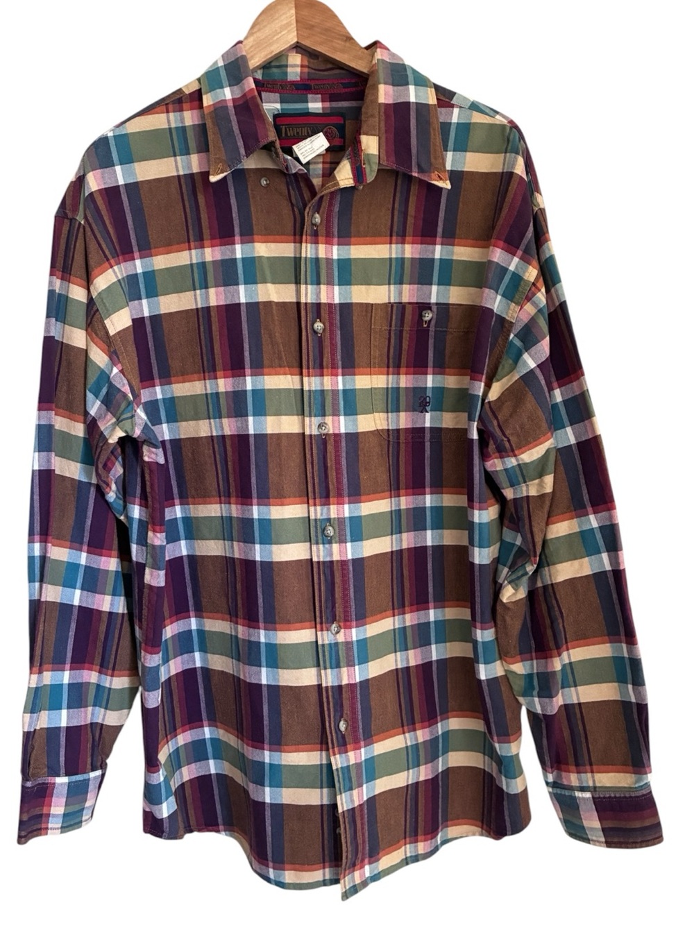 Vintage Wrangler Rodeo Western Plaid Long-Sleeve Shirt Brown Multi Sz XL
